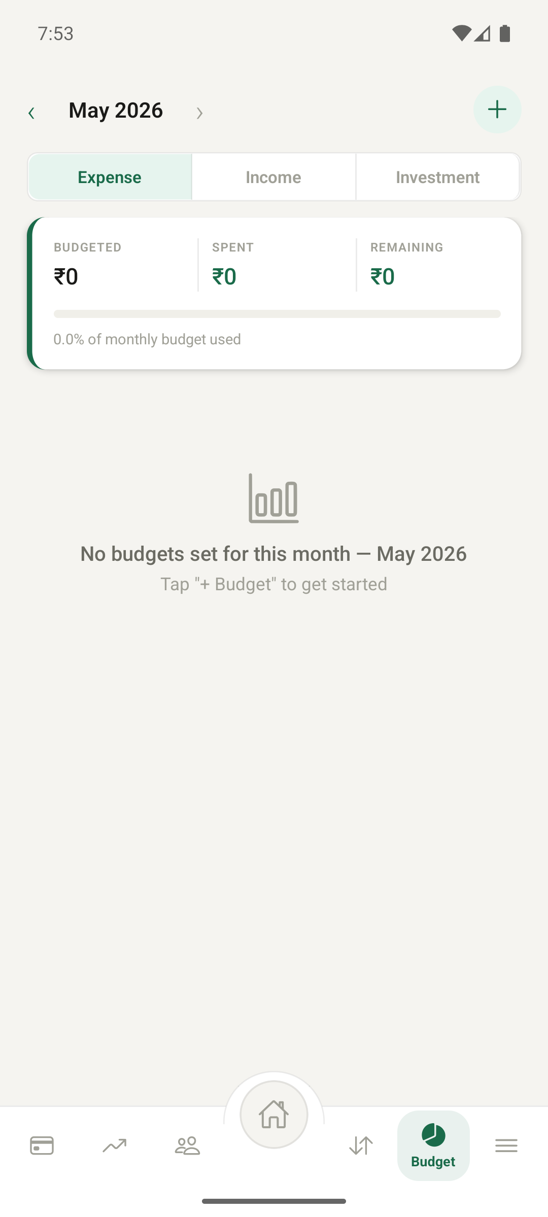 Budget screen with category gauges