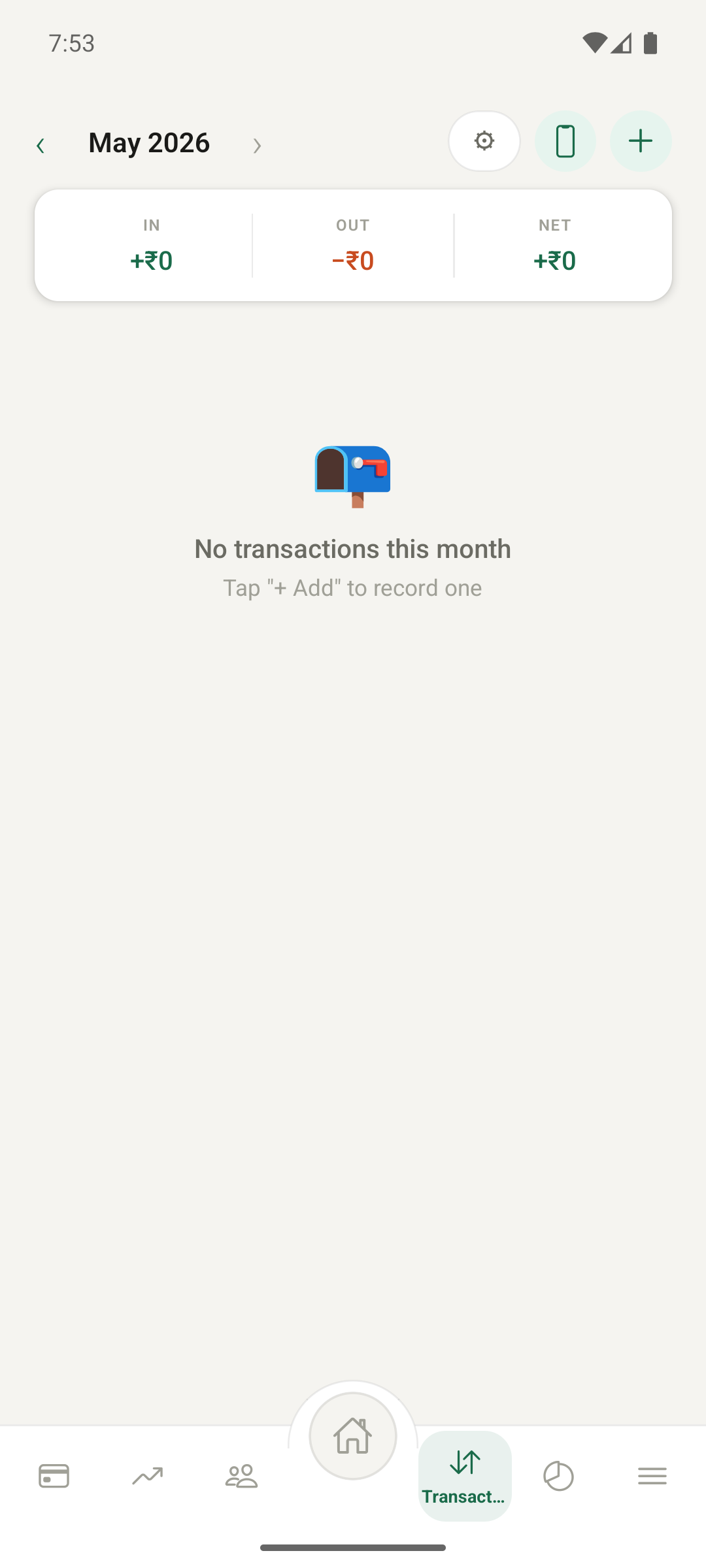Transactions log with filters and search
